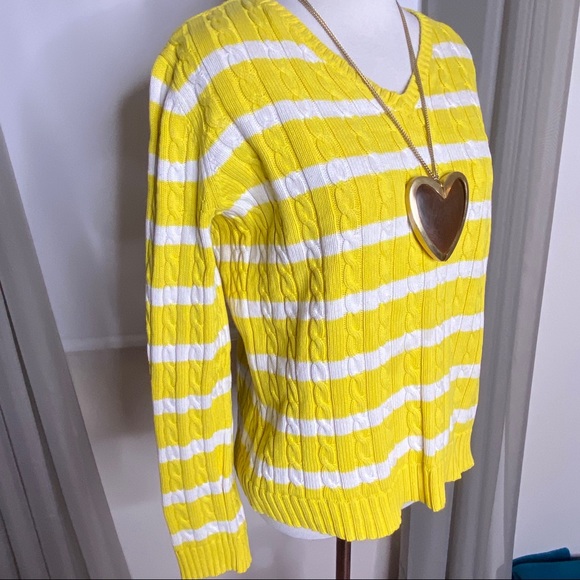 Lauren Ralph Lauren Yellow Cableknit  Sweater M - Picture 3 of 8